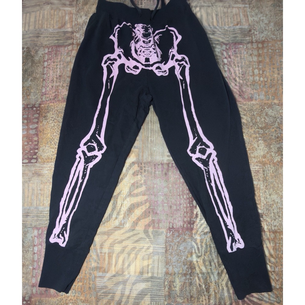Killstar Bones Joggers L Avril Lavigne Ex Girlfriend Skeleton Pants Pink Black - Picture 6 of 7